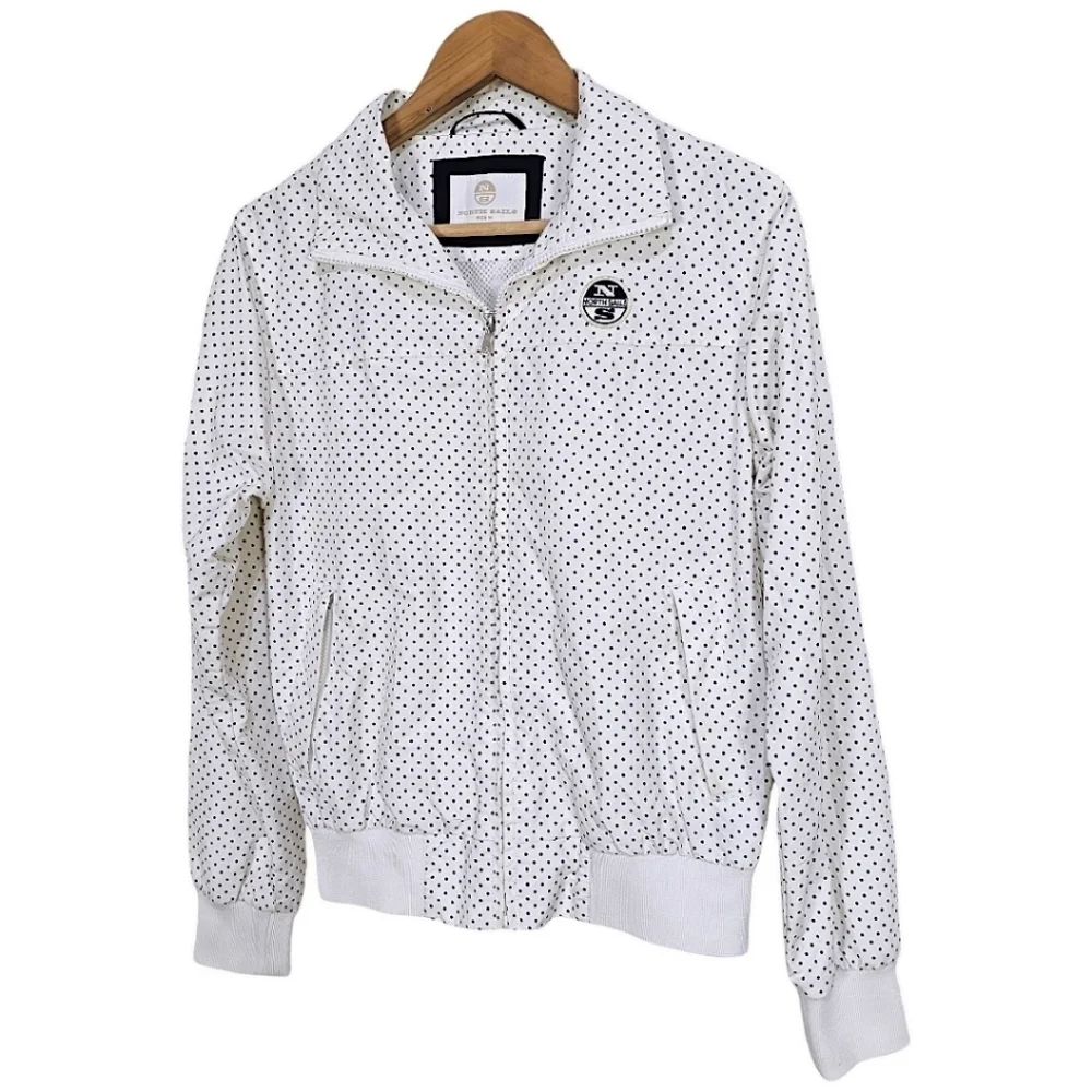 North Sails Zip Front Polka Dot Jacket White Black Size Medium Nautical Sailing